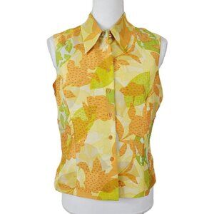 Vintage ICE Sz Med Vest 100% Silk AB Beading Med Brightly Colored Yellow Orange
